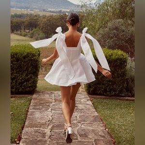 Aisle White Linen Bow Mini Dress